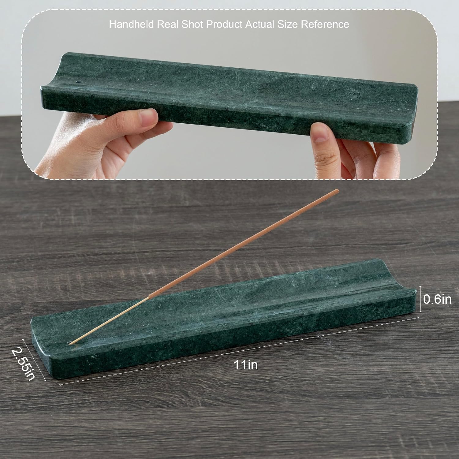 Marble Incense Holder Burner-Natural Stone Stick Incense Tray with Ash Catcher，20 Sticks & Brush - Elegant Decor for Meditation, Yoga, Home,Gift(Green)