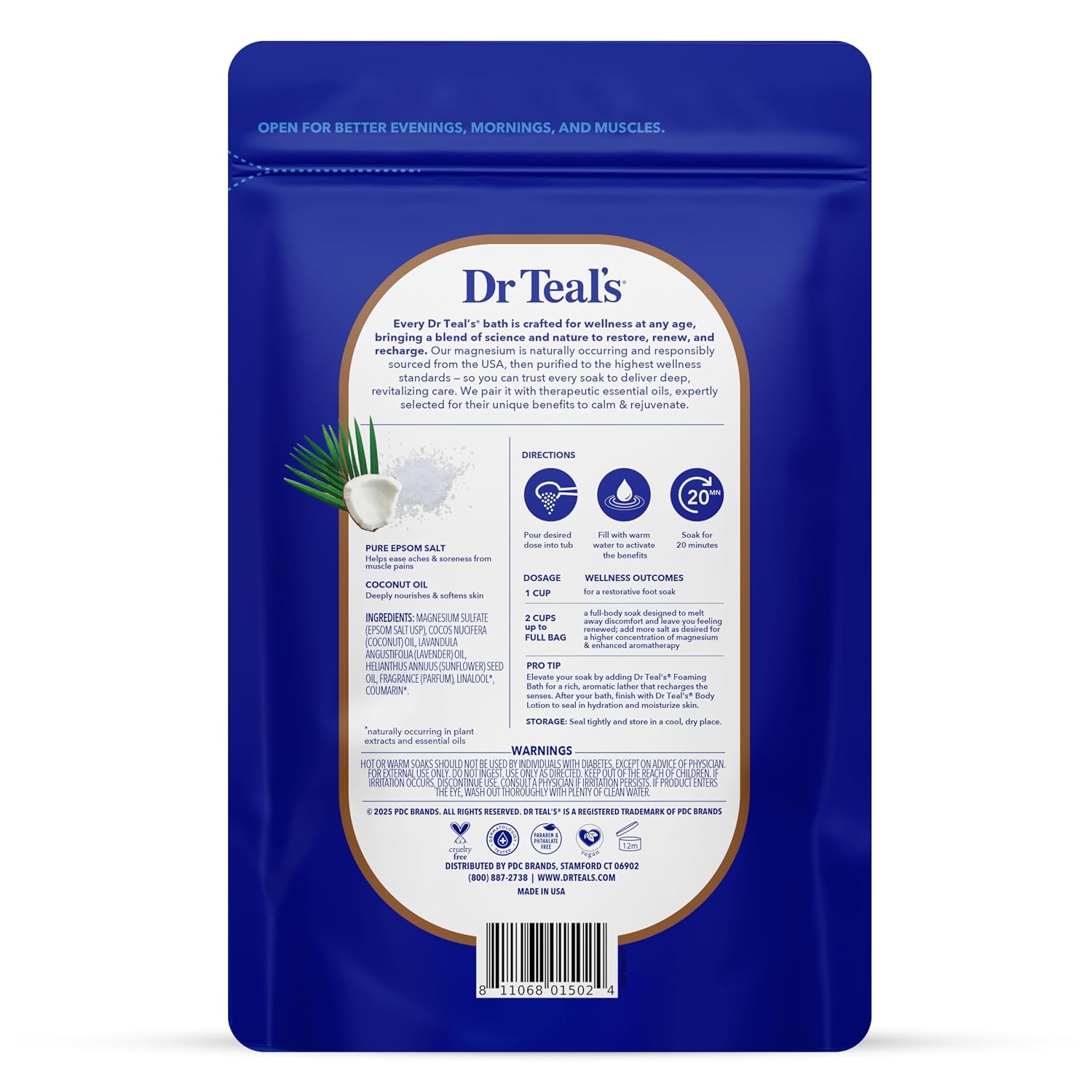 Dr Teal's Epsom Salt Magnesium Soak, Nourish & Protect with Coconut Oil, 3 lbs (Pack of 4)