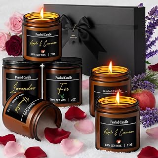 Conelist Pearled Candle Jar Gift Set 28oz Scented Pearl Sand Candle with 4 Jars 50 Wicks and Gift Box for Women Mothers Day Apple Cinnamon/Lavender/fir/Original, 4 Fragrance