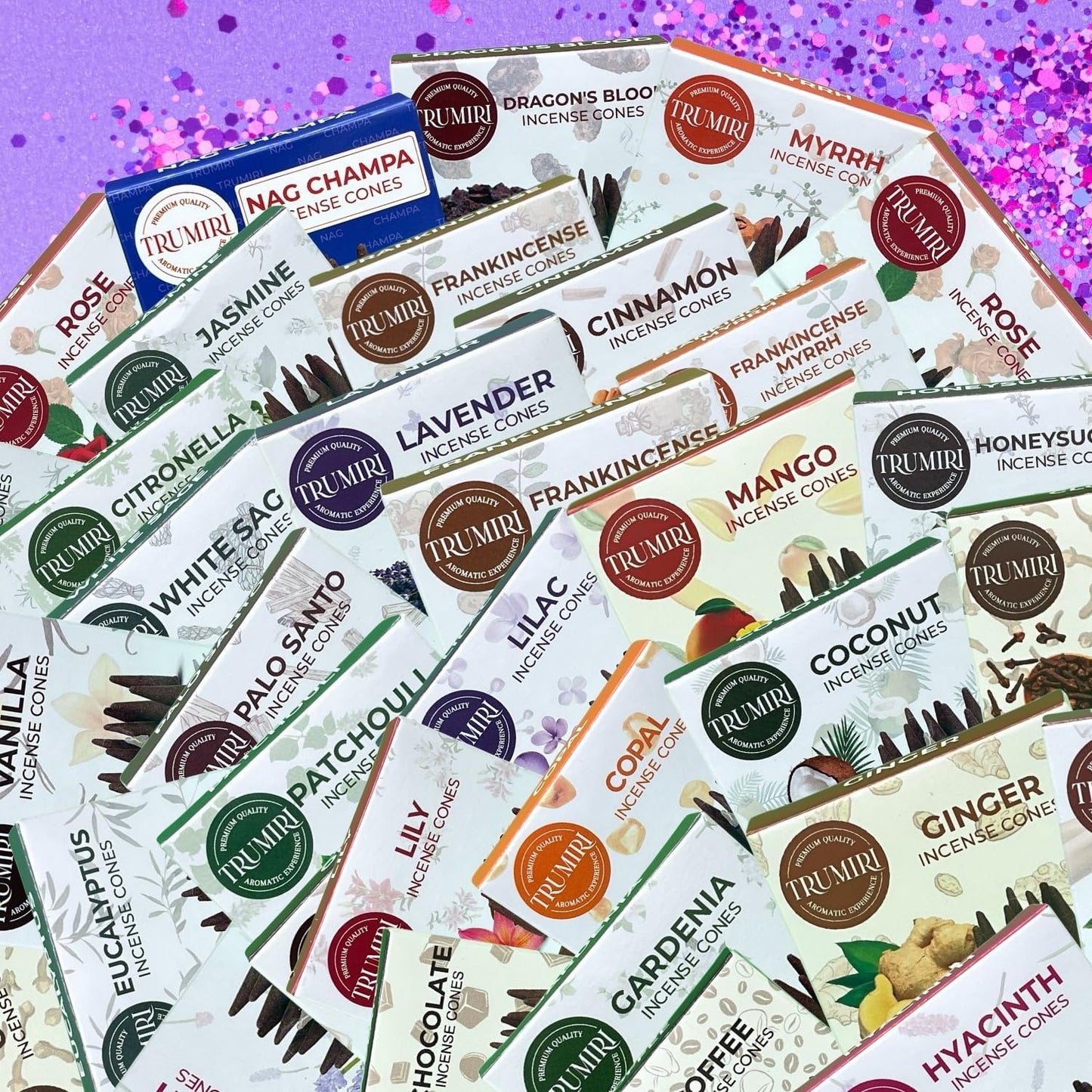 Trumiri Incense Cones Scented - 12 Random Scents - Insence Cones - Dhoop Cones - Large Long Lasting Insense Variety Pack - Inciensos - 10 Conos per Scent - Total 120 Cones