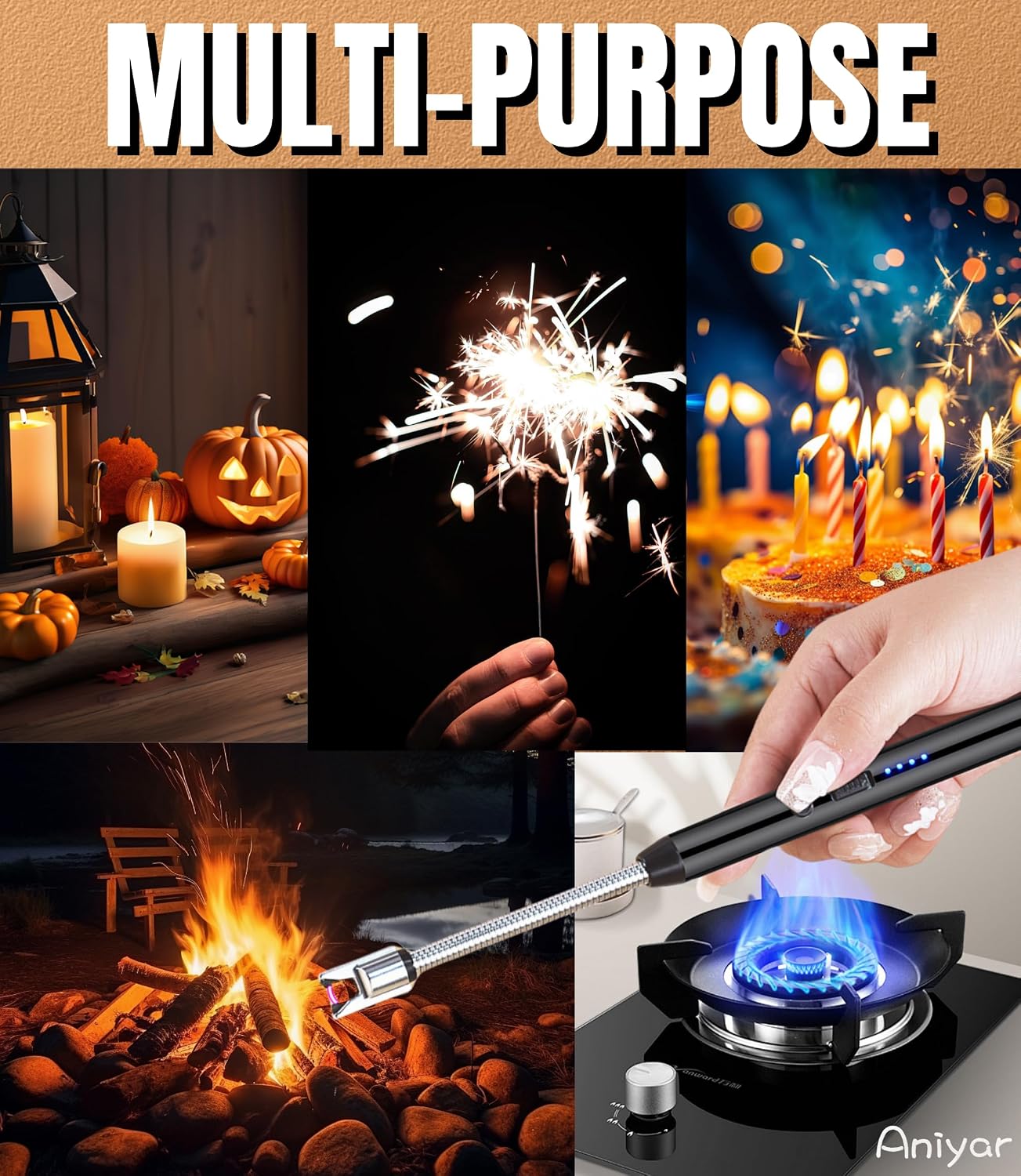 3 Pack Electric Lighter with 360° Flexible Neck & LED Display, Birthday Gifts for Women Mom Men Wife, Rechargeable USB Arc Long Candle Lighters for Candle Camping BBQ