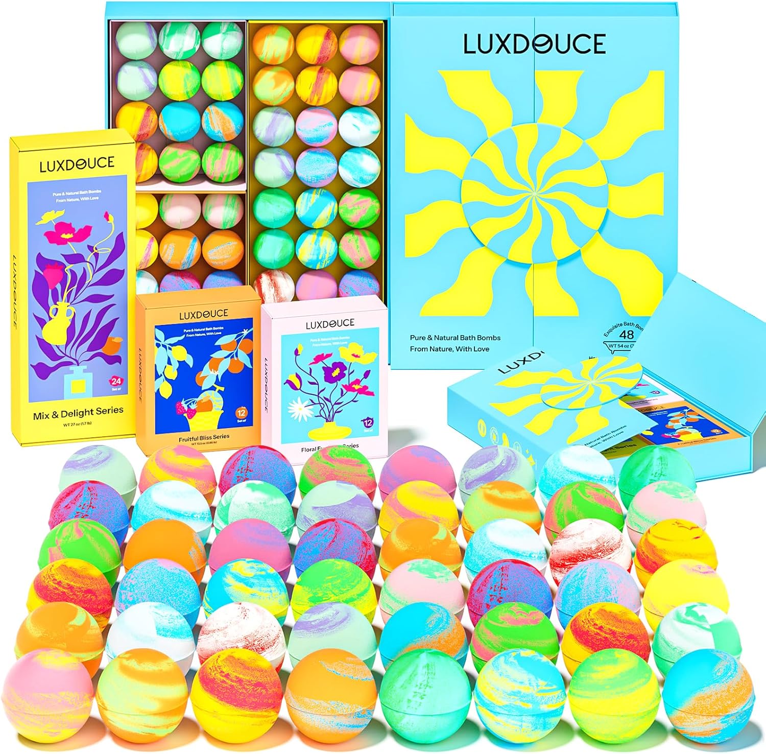 48 Pack Bath Bombs Gift Set – Aromatic Bubble Bombs with 18 Scents, SPA Relaxing & Skin Nourishing, Ideal Self-Care Gifts for Women, Wife, Grandma, or Daughter on Birthdays or Summer Occasions