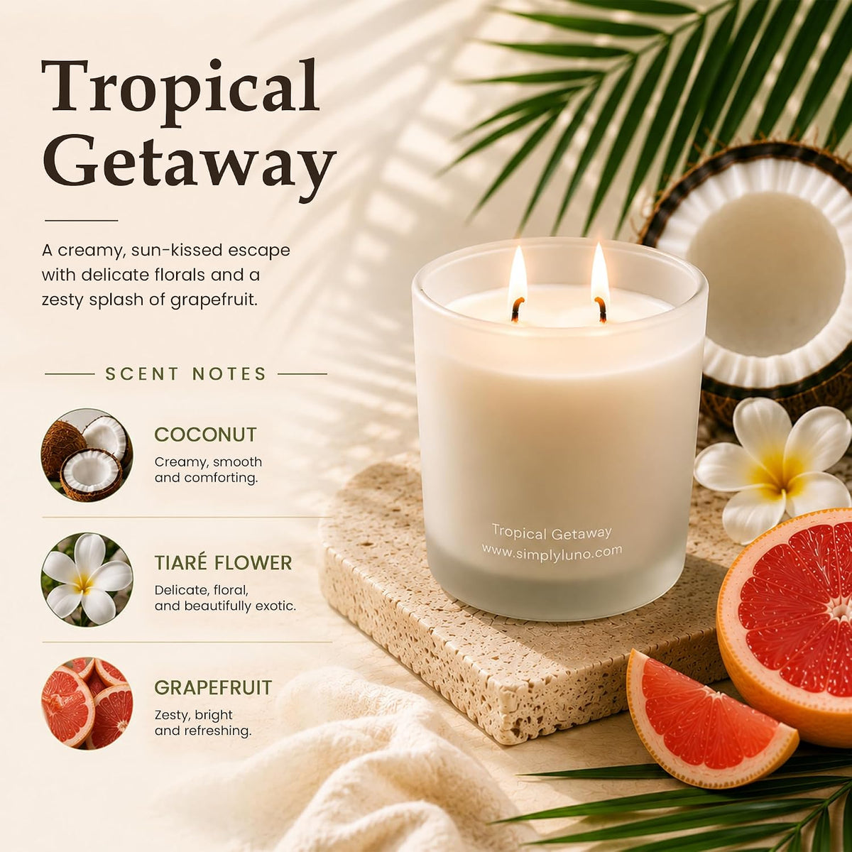 Tropical Getaway Coconut & Grapefruit Scented Candle