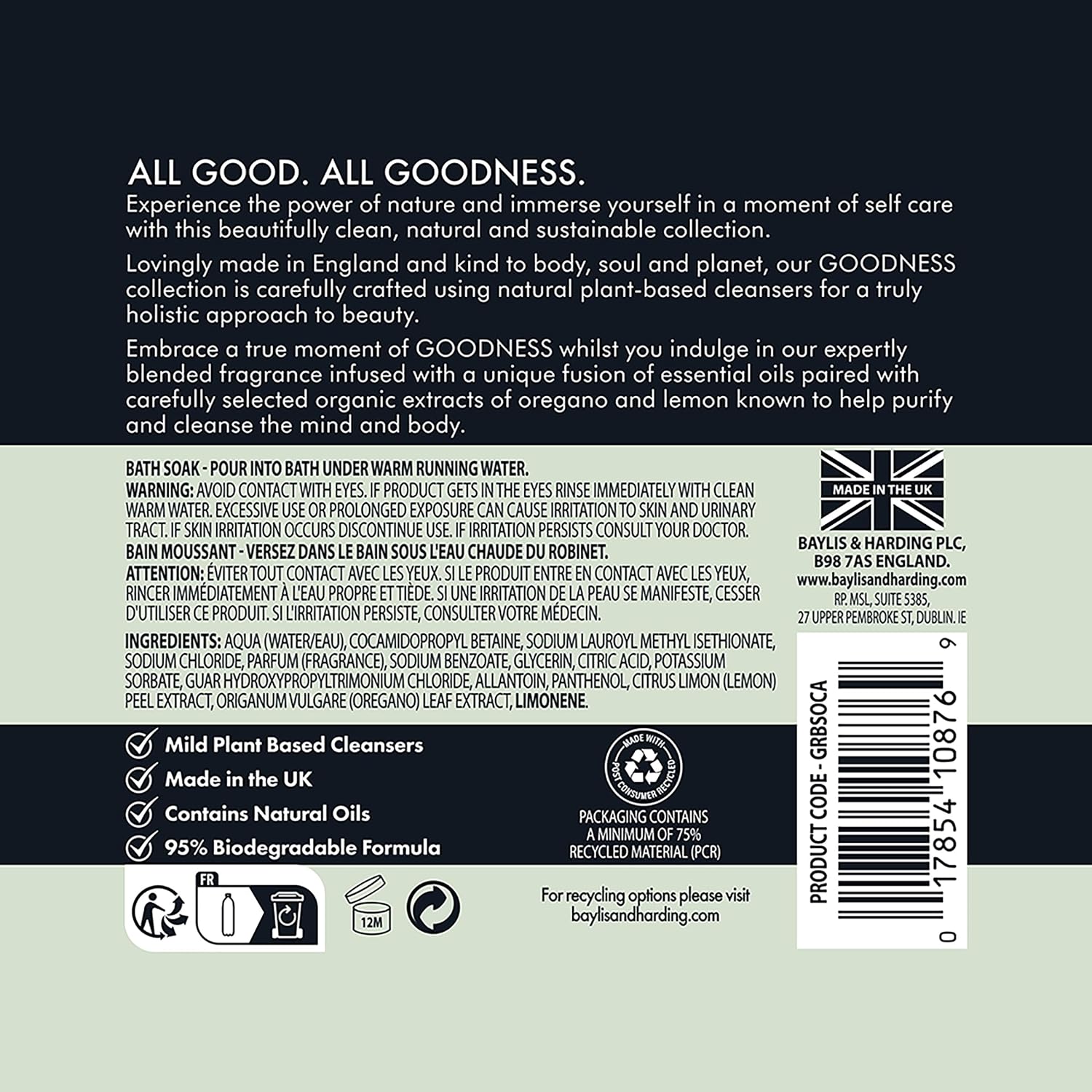 Baylis & Harding Goodness Oud, Cedar & Amber Natural Bubble Bath 16.9 fl. oz (Pack of 3) - Biodegradable Formula - Vegan Friendly