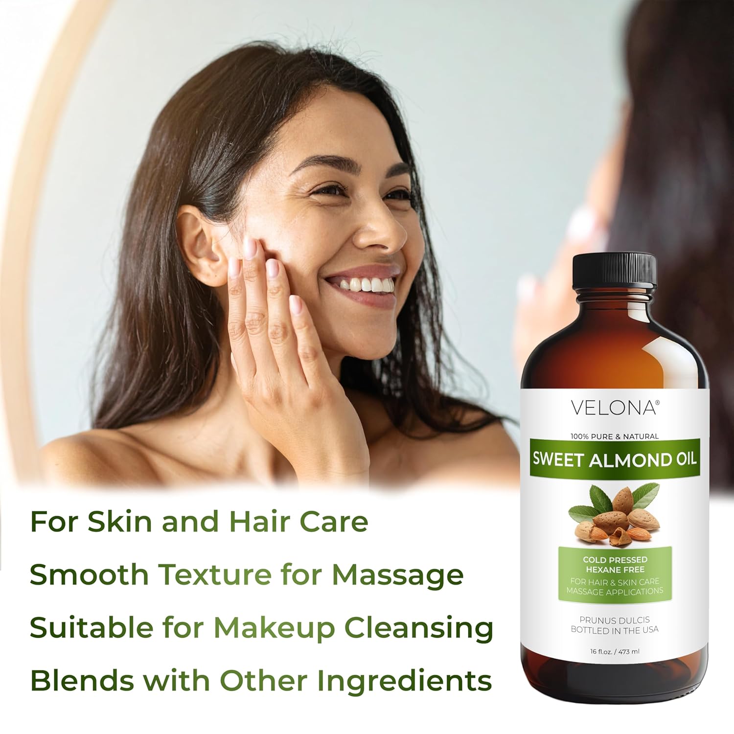 velona Sweet Almond Oil - 16 Fl Oz in Glass Bottle | 100% Pure and Natural Carrier Oil |Cold Pressed | Skin, Hair, Body & Face Moisturizing | Use Today - Enjoy Results…