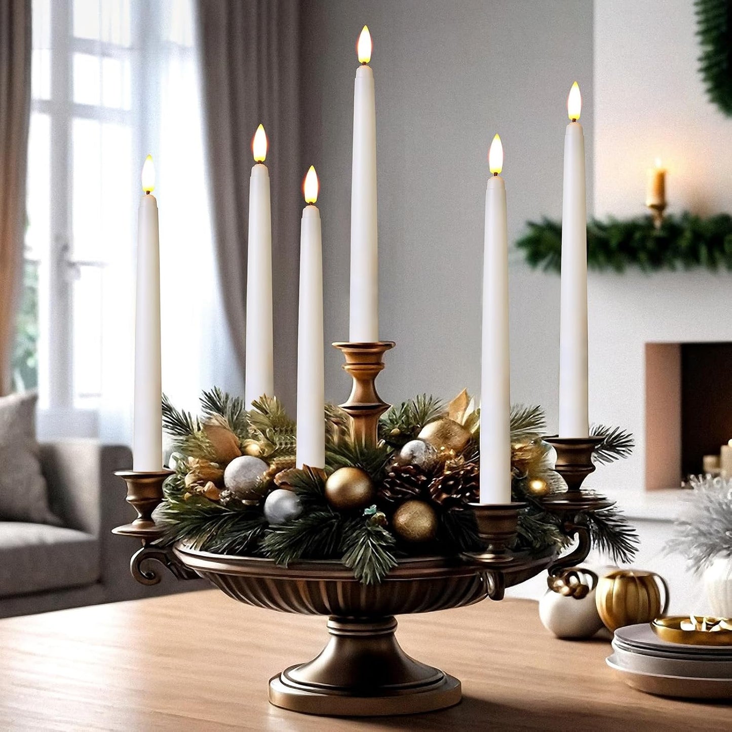 Baquler 100 Pcs 9.7 Inch Flameless Taper Candles Battery Operated Taper Candles Bulk LED Flickering White Candlesticks for Wedding Church Table Centerpiece Halloween Christmas Party Decor