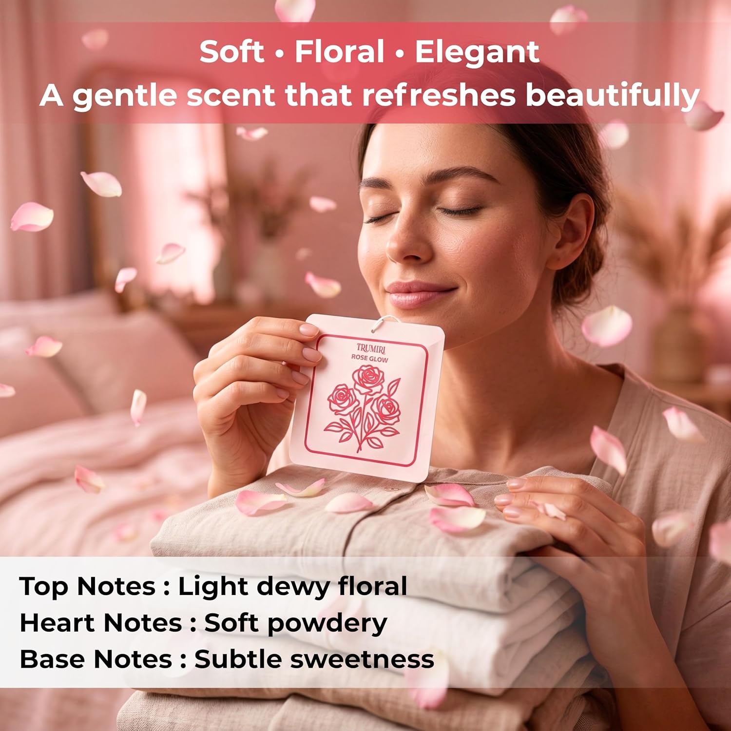 Rose Glow - Scented Sachets for Drawer and Closet Freshener with Long Lasting Scent - Pack of 3 - Home Fragrance Sachet Bag Dresser Refresher Packet - Olores para Closet De Ropa