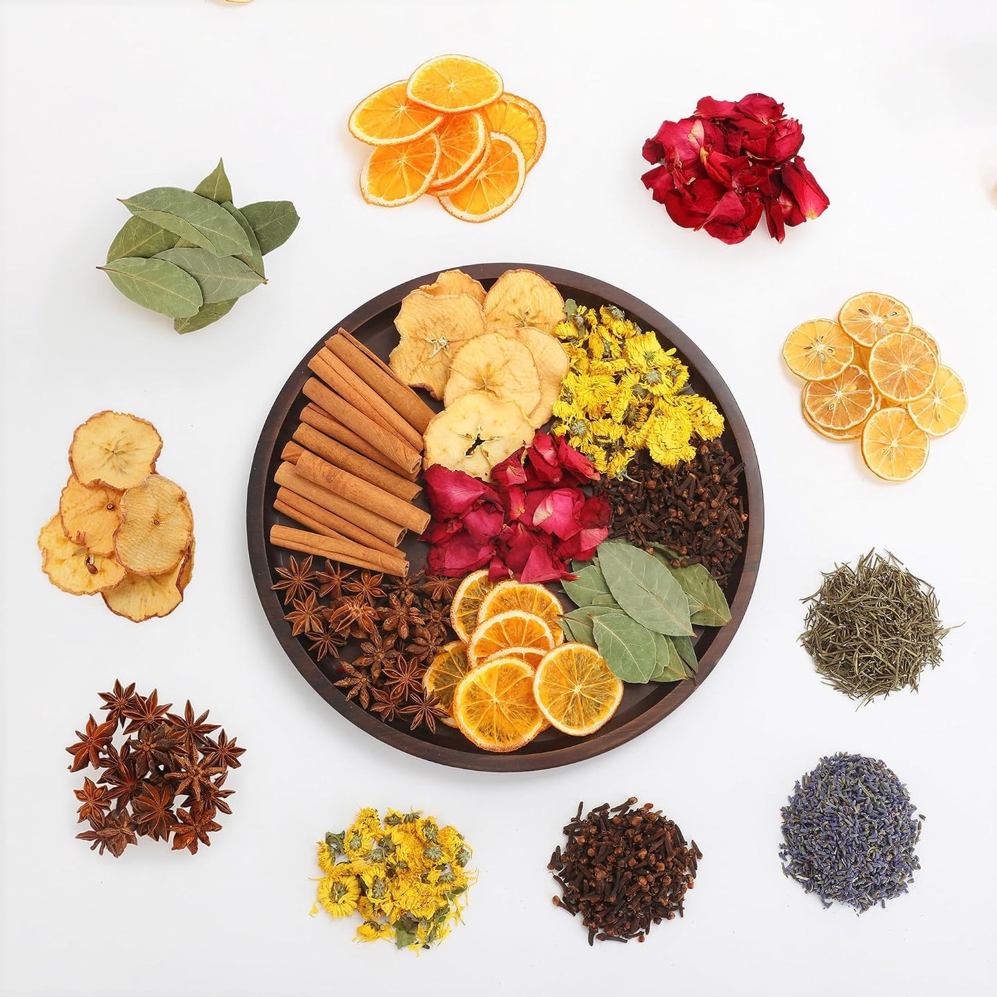 Natural Dried Flower & Fruit Potpourri Kit – Cinnamon, Apple, Orange, Lemon, Rose Petals, Lavender, Rosemary, Star Anise, Clove & Chrysanthemum for Home Decor & DIY Crafts
