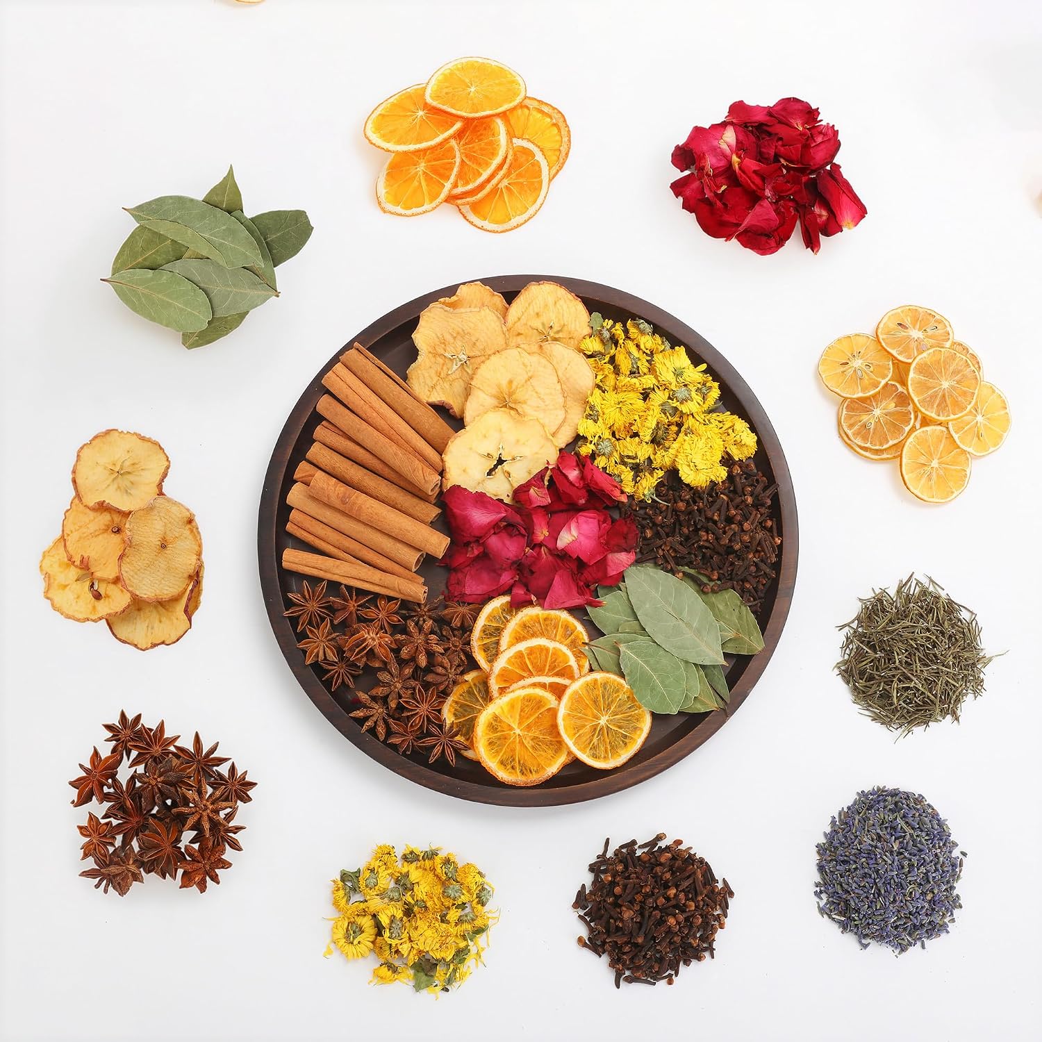 Natural Dried Flower & Fruit Potpourri Kit – Cinnamon, Apple, Orange, Lemon, Rose Petals, Lavender, Rosemary, Star Anise, Clove & Chrysanthemum for Home Decor & DIY Crafts