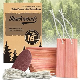 Cedar Blocks for Clothes Storage - 16 Pack Red Cedar Planks, 100% Natural Aromatic Cedarwood with Cotton Rope and Sandpaper for Closets & Drawers Freshener