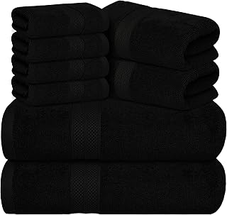 Avalon Towels Luxury 8 Piece Black Towels Set, 2 Bath Towels, 2 Hand Towels and 4 Washcloths, 600 GSM 100% Ring Spun Cotton Highly Absorbent Black Bathroom Towels, Ideal for Hotel, Spa and Gym