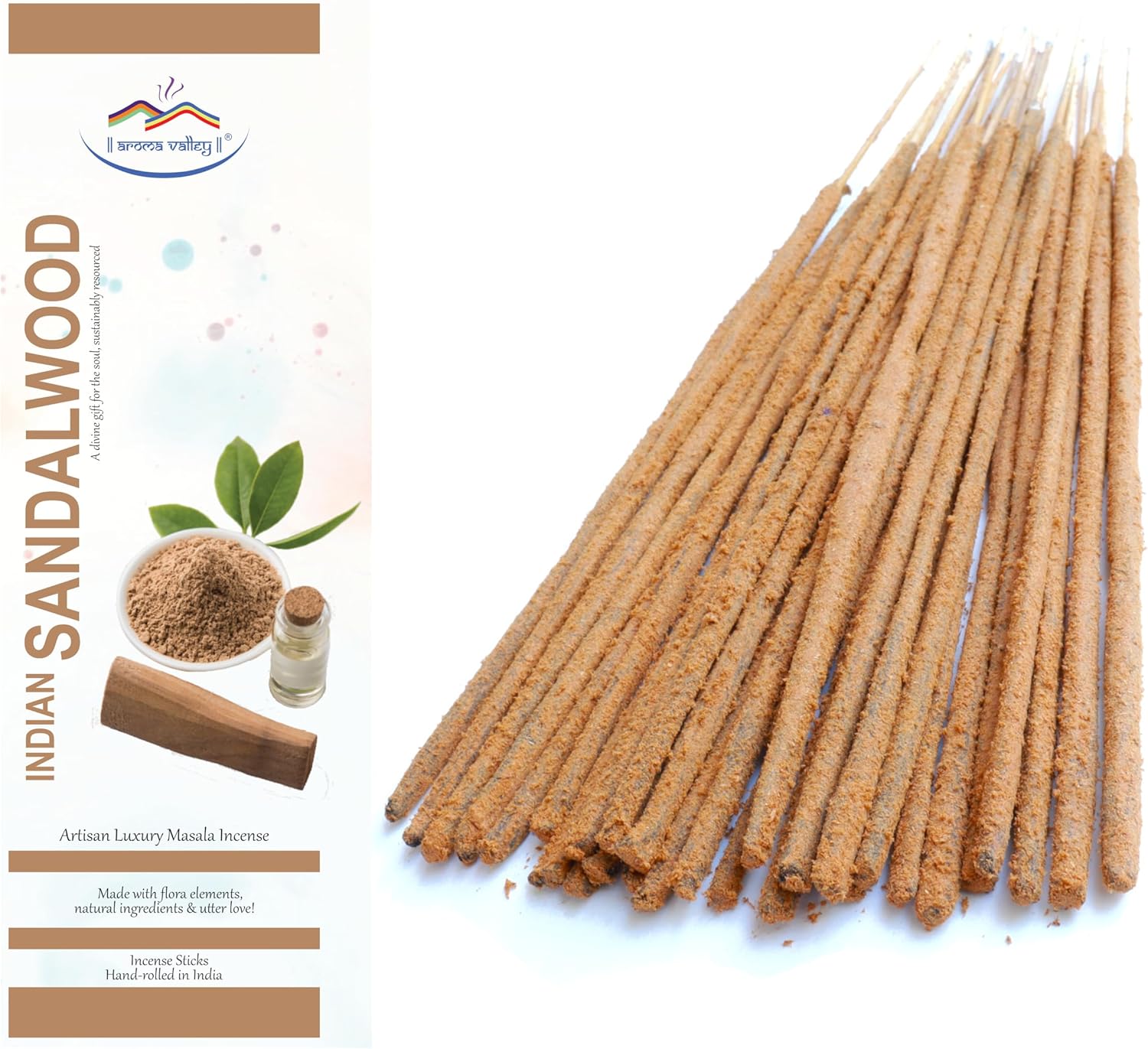 Indian Sandalwood Incense Sticks - Artisan Luxury Masala Incense - Divine Scent for Home, Meditation & Aromatherapy - Handrolled 30 Sticks
