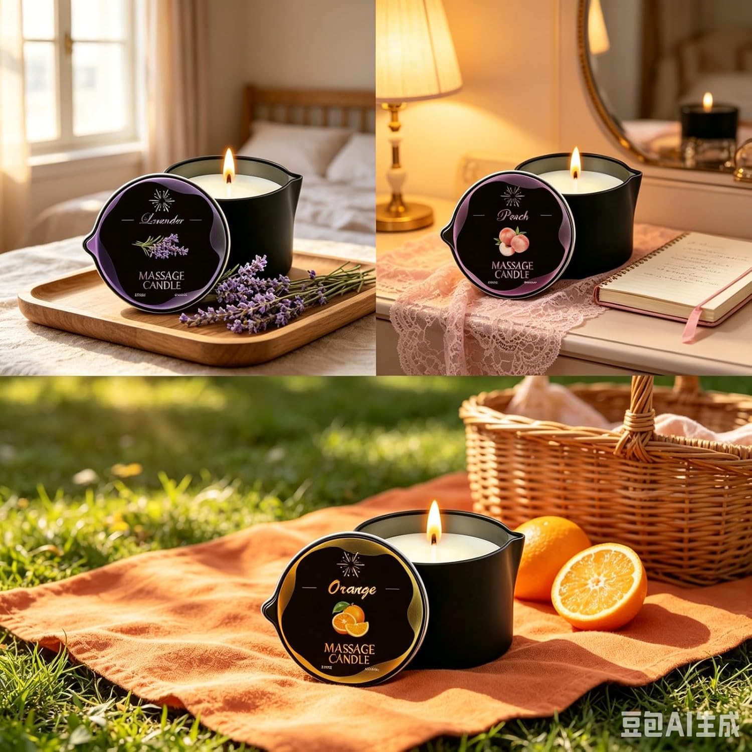 3 Pack Massage Oil Candles Set Low Temperature Soy Wax Candles for Therapy Spa Therapy Body Oil, Relaxation & Skin Moisturizing, Scents Gift,Stress Relief - (2.35oz, Lavender, Tangerine, Peach)