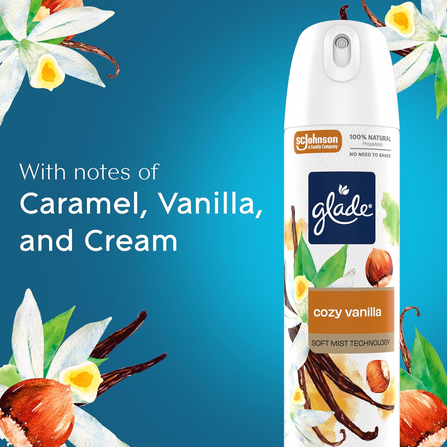Glade Air Freshener Room Spray, Cozy Vanilla Scent, Odor Fighting to Deliver Long Lasting Freshness, 7.3 Oz, 6 Count