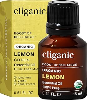 Cliganic Organic Pure Lemon Essential Oil 0.51 Fl Oz – 100% Natural Aromatherapy for Diffuser, Massage, Cleaning & Relaxation – Fresh Citrus Scent, Energizing & Uplifting Oil