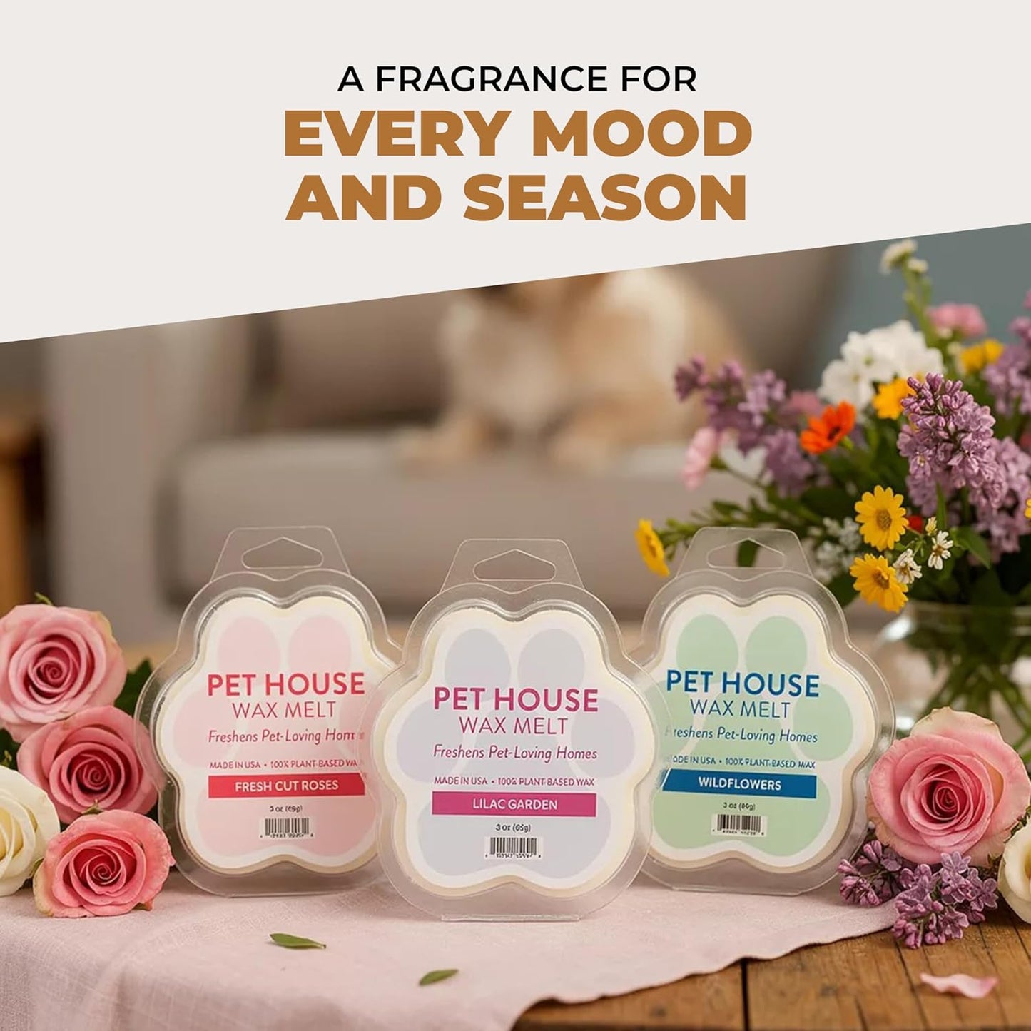 One Fur All Pet House Spring and Summer Wax Melts for Pet Odor, Natural, Plant Based Soy Wax Melts, Long Lasting Fragrance for Fresh Smelling Homes, Ocean Driftwood