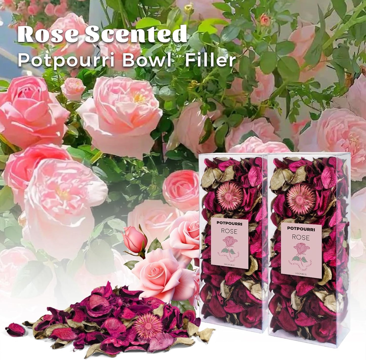 STRN Potpourri Bags, Rose Scented Potpourri Vase Filler Long-Lasting Fragrance Pink Decorative Bowl Fillers for Home Décor, Office, Bedroom, 2-Pack