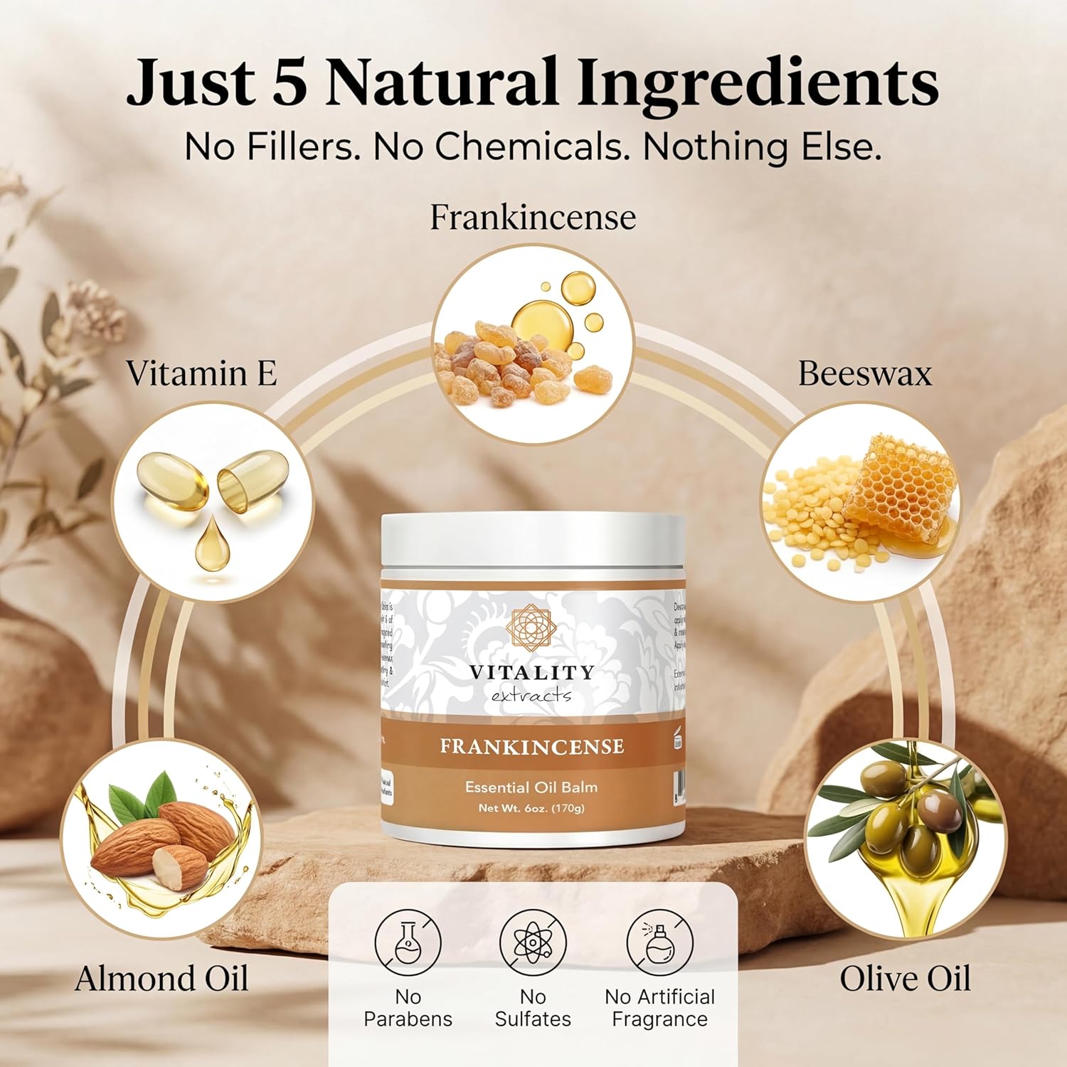 Vitality Extracts Frankincense Balm - 6oz, Boswellia Serrata, Beeswax, Olive Oil, Moisturizer for Dry, Cracked Skin, All Skin Types