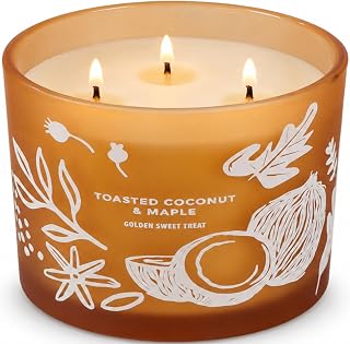 Toasted Coconut Maple Scented Candle | Large 3 Wick Scented Soy Candle for Home | 14.5oz Warm Sweet Nutty Candle | Maple Hazelnut Candles | Long Lasting Clean Burn | Gift for Women & Men