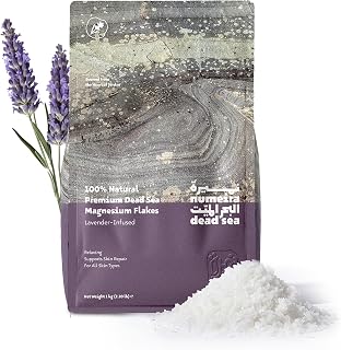 Dead Sea Magnesium Flake Bath Soak - 100% Pure Magnesium Chloride Flakes w/Lavender Infused Essential Oil (2.2 lb Bulk)