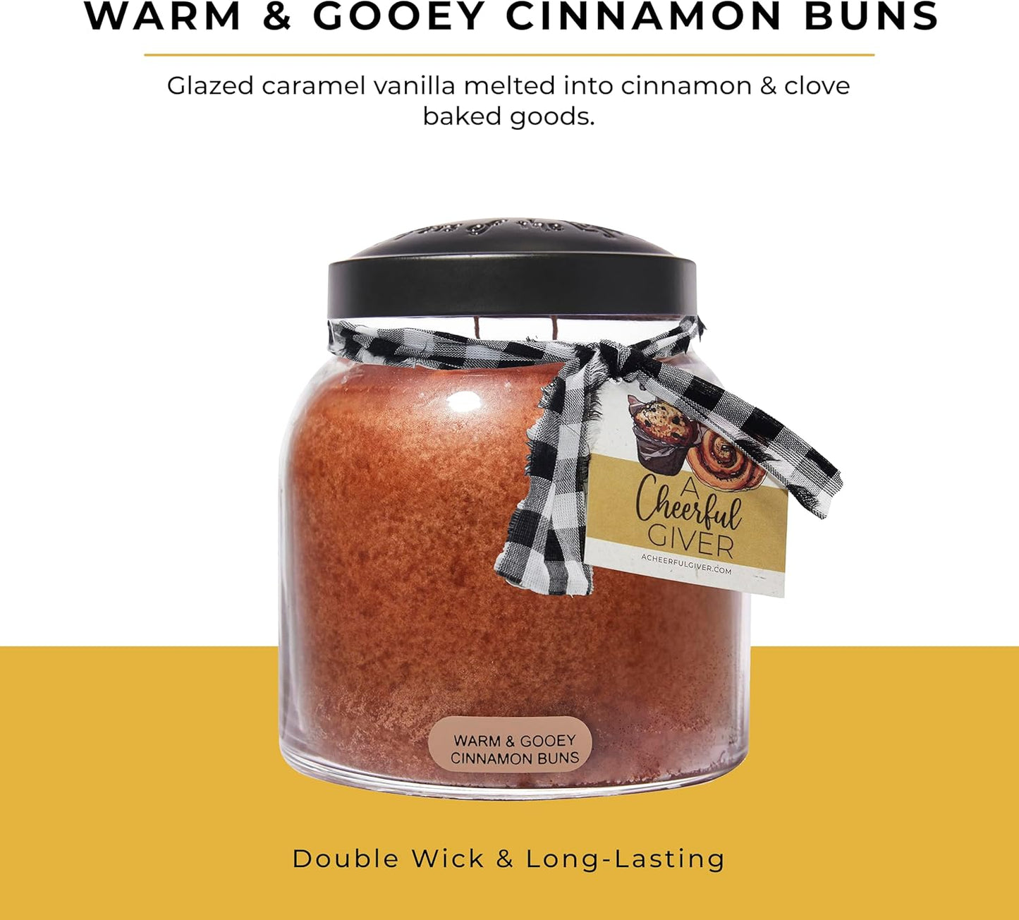 A Cheerful Giver - Warm & Gooey Cinnamon Buns Papa Scented Glass Jar Candle (34oz) with Lid & True to Life Fragrance Made in USA