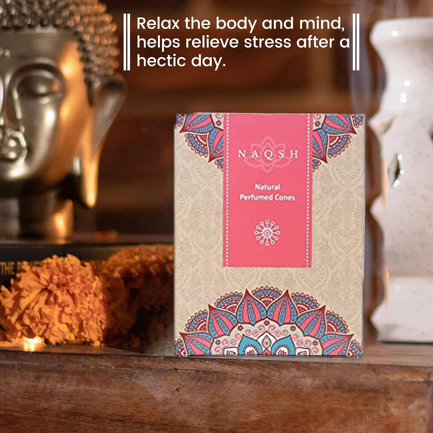 NAQSH Hand Rolled Incense Cones Scented Long Lasting Aroma for Positivity & Pure Air Meditation, Yoga, Aromatherapy, Relaxing & Refreshing (12, Natural Perfumed Cones)