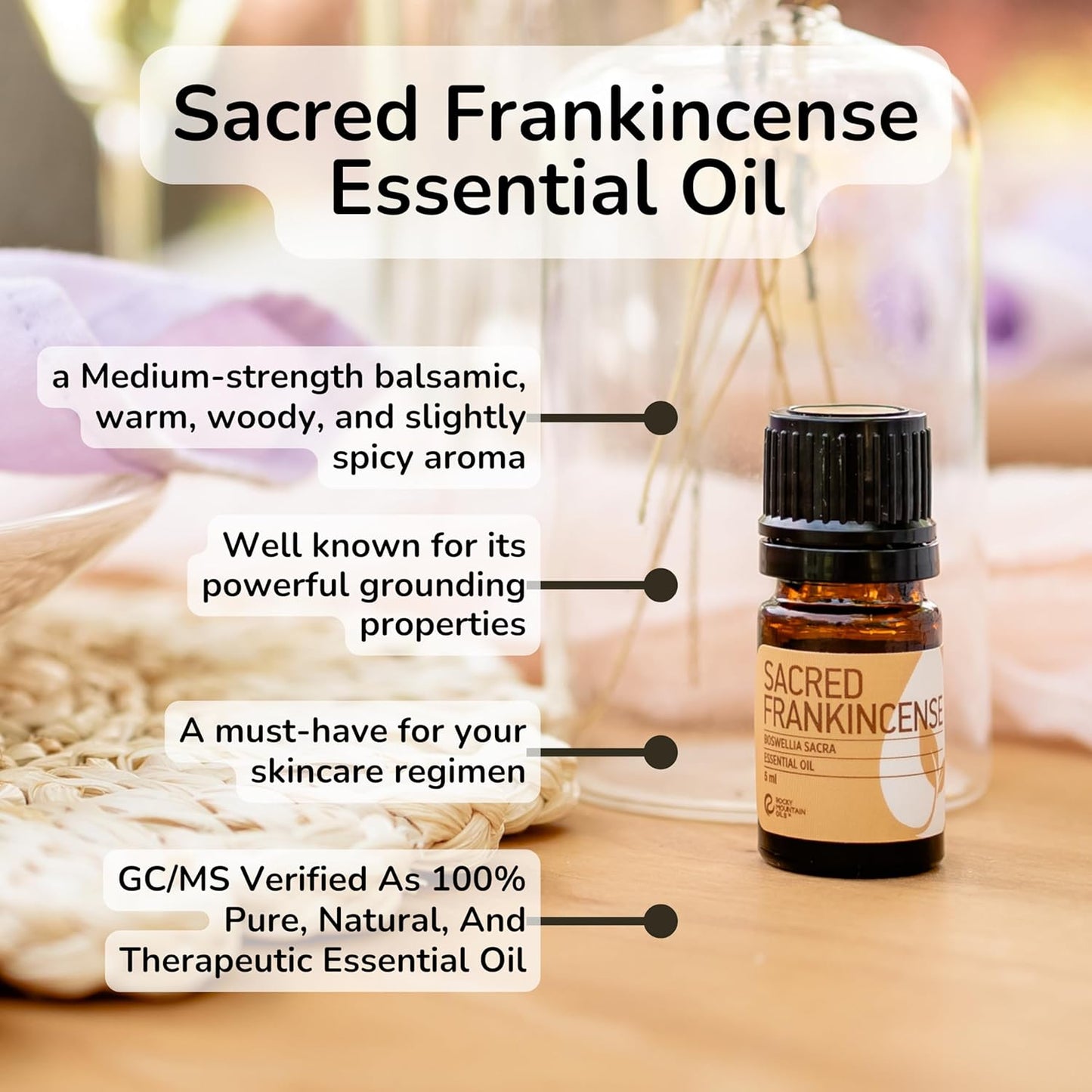 Rocky Mountain Oils Sacred Frankincense Essential Oil - Aromatherapy Essential Oils for Diffusers, Topical Massage Oil for Massage Therapy and Skin Care, and Household - 5ml