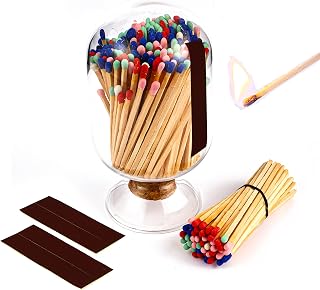 Clear Glass Match Cloche Jar, Fireplace Match Cloche Bottle, Match Striker Holder, match striker jar, Fireplace Matches Holder with Striker - Fancy Home Bathroom Décor - Matches NOT included (125ml)