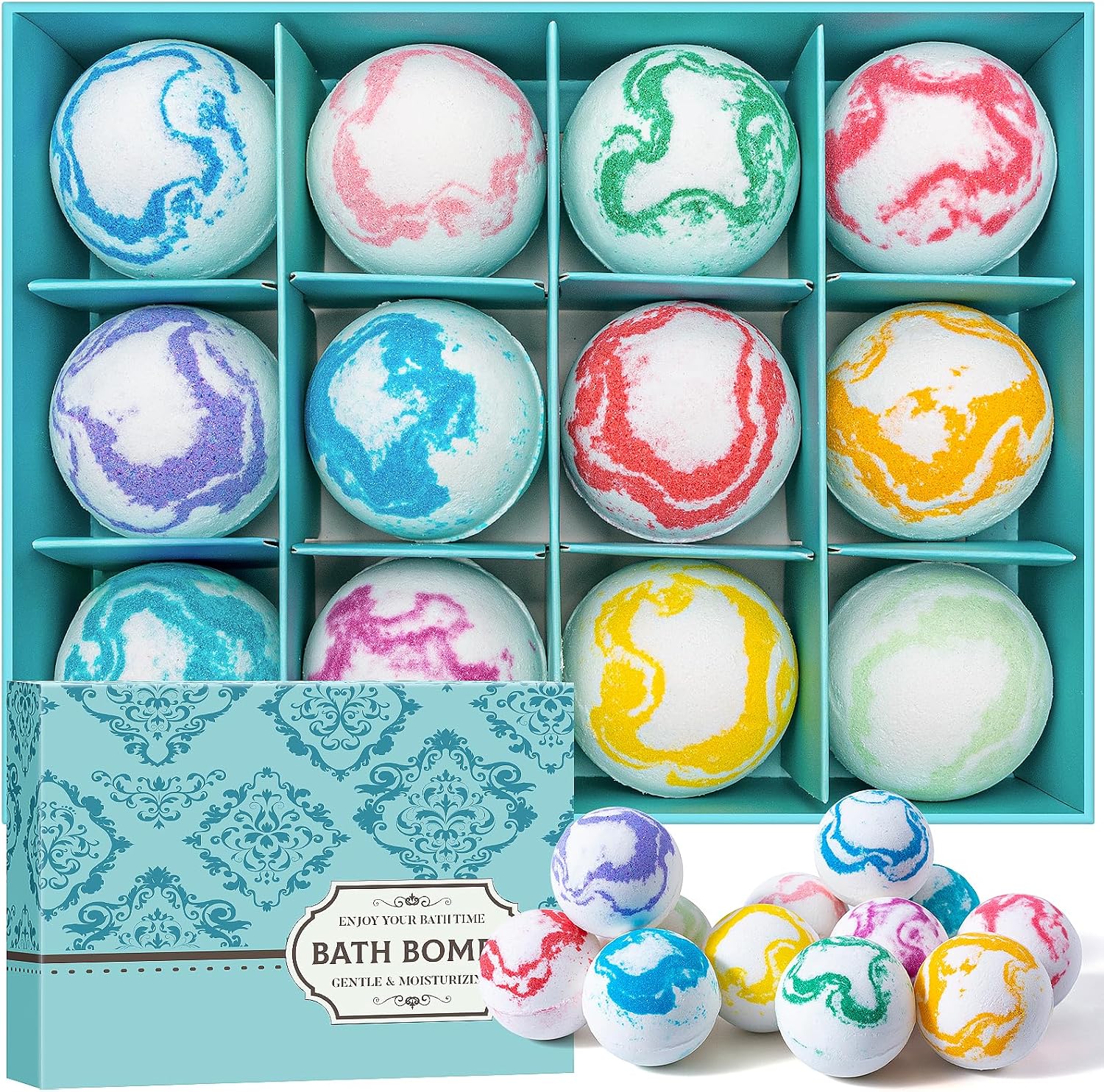 Bath Bombs Gift Set for Women Men, 12 Pack Organic & Natural Bath Bombs | Foam Spa Bath, Calming Relaxation, Aromatherapy, Perfect Presents for Women Men