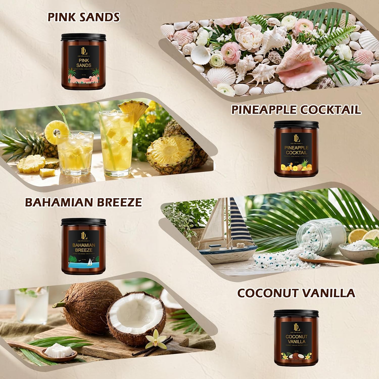 Scented Candles Set, 4 Pack Soy Candles for Home Scented, Candle Gifts for Women Men, 28oz 200 Hours Burn, Scents of Pineapple Cocktail/Coconut Vanilla/Pink Sands/Bahamian Breeze