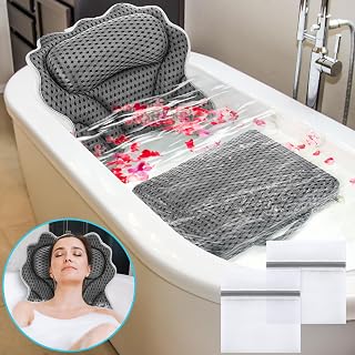 Novabright Bath Pillow and Mat Set for Head and Neck Nonslip Bathtub Pillow 4d Thick Tub Seat Mat with 6 Suction Cups Portable Seat Cushion Tub Accessories for Indoor Outdoor