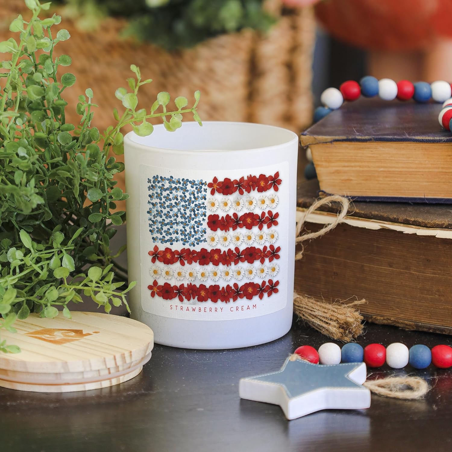 Simply Said, INC American Flag Candle, Strawberry Scented 11 oz Premium Soy Wax, Hand Poured in USA, CDL1543