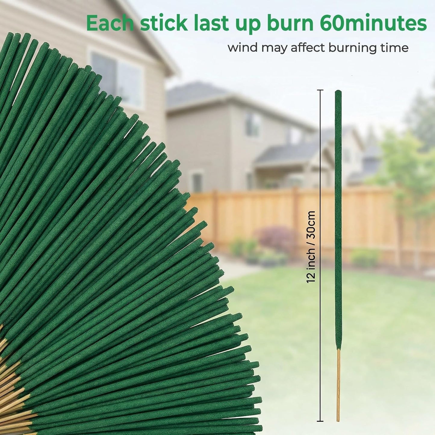 NomoBuzz Mosquito Repellent Incense Sticks 120 Count - DEET-Free Plant-Based with Citronella & Rosemary, 60 Mins Long-Lasting Protection for Patio, Backyard, Camping, Picnic