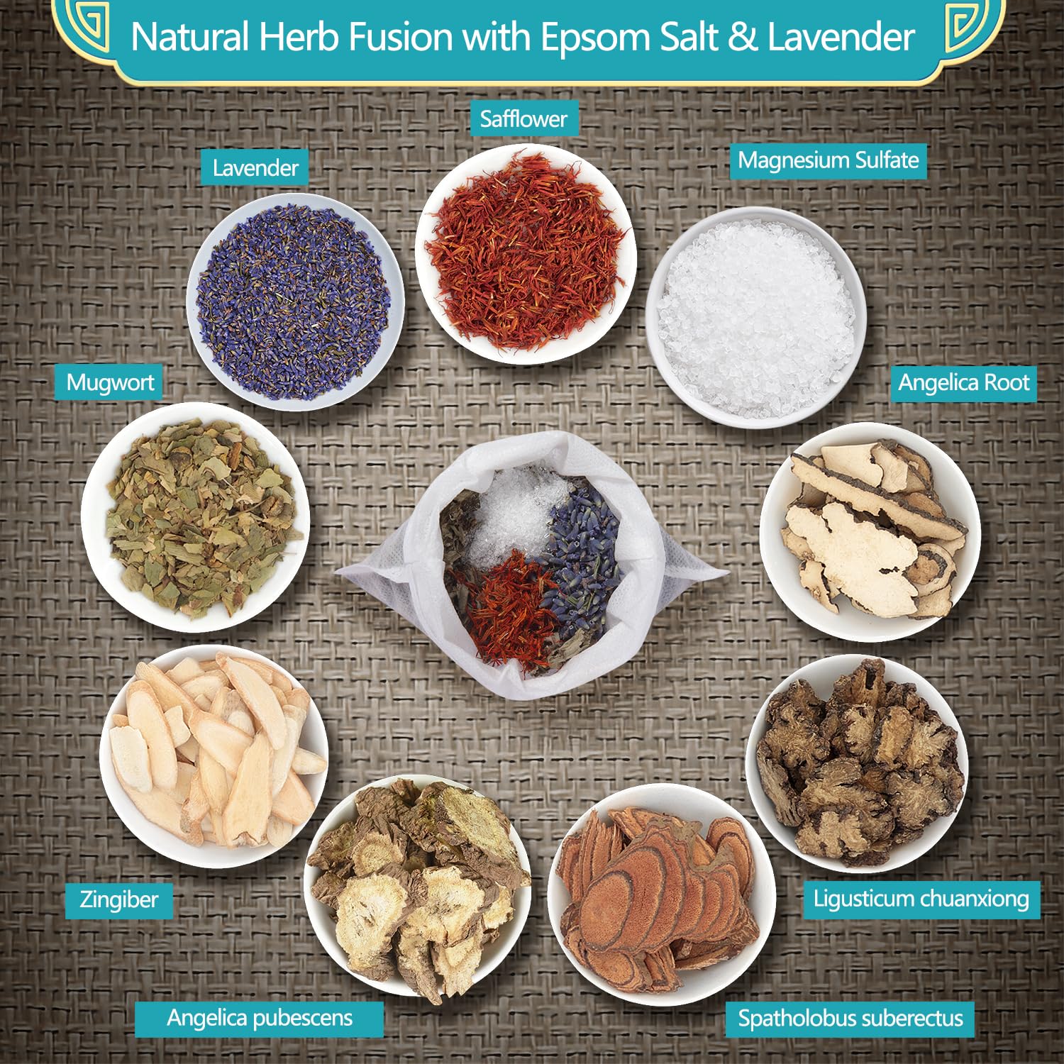 FASPLENDOR Epsom Salt Foot Soak Sachets with Lavender and Mugwort | 10 sachets; herbal blend; warm foot bath; home pedicure; daily foot care; relaxing self-care