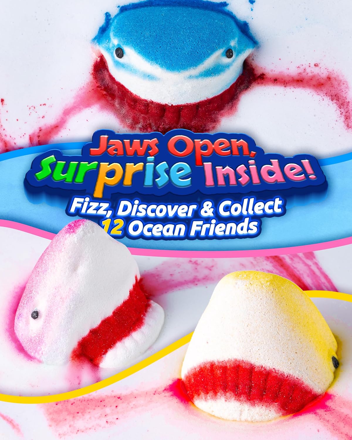 Shark Bath Bombs for Kids with Surprise Inside – 12 Pack Handmade Natural Clean Shower Bombs with Glow-in-The-Dark Ocean Toys, Great Christmas, Holiday & Birthday Gift for Boys Girls Kids Toddlers