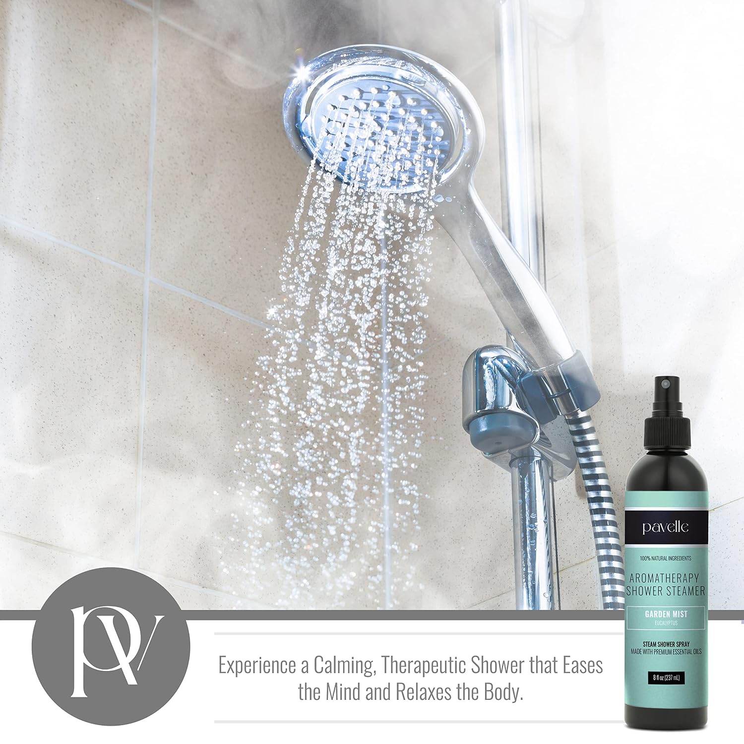 Pavelle Aromatherapy Shower Steamer, 100% Natural Relaxing Essential Oil Spray Mist for Sinus & Congestion Relief, Spa, Sauna & Bath Gift Set for Women & Men, Made in the USA, Garden Mist, 8 Fl.Oz.