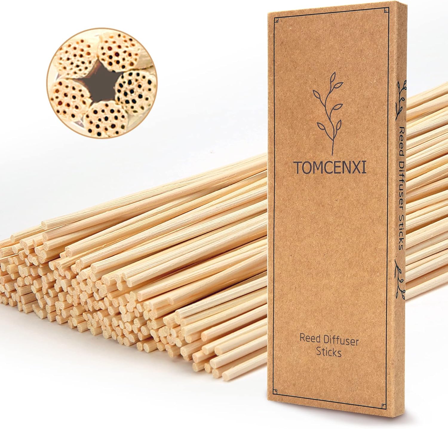 TOMCENXI 120PCS Reed Diffuser Sticks,10 Inch Natural Rattan Wood Sticks,Diffuser Refills,Essential Oil Aroma Diffuser Replacements Sticks for Home,Office