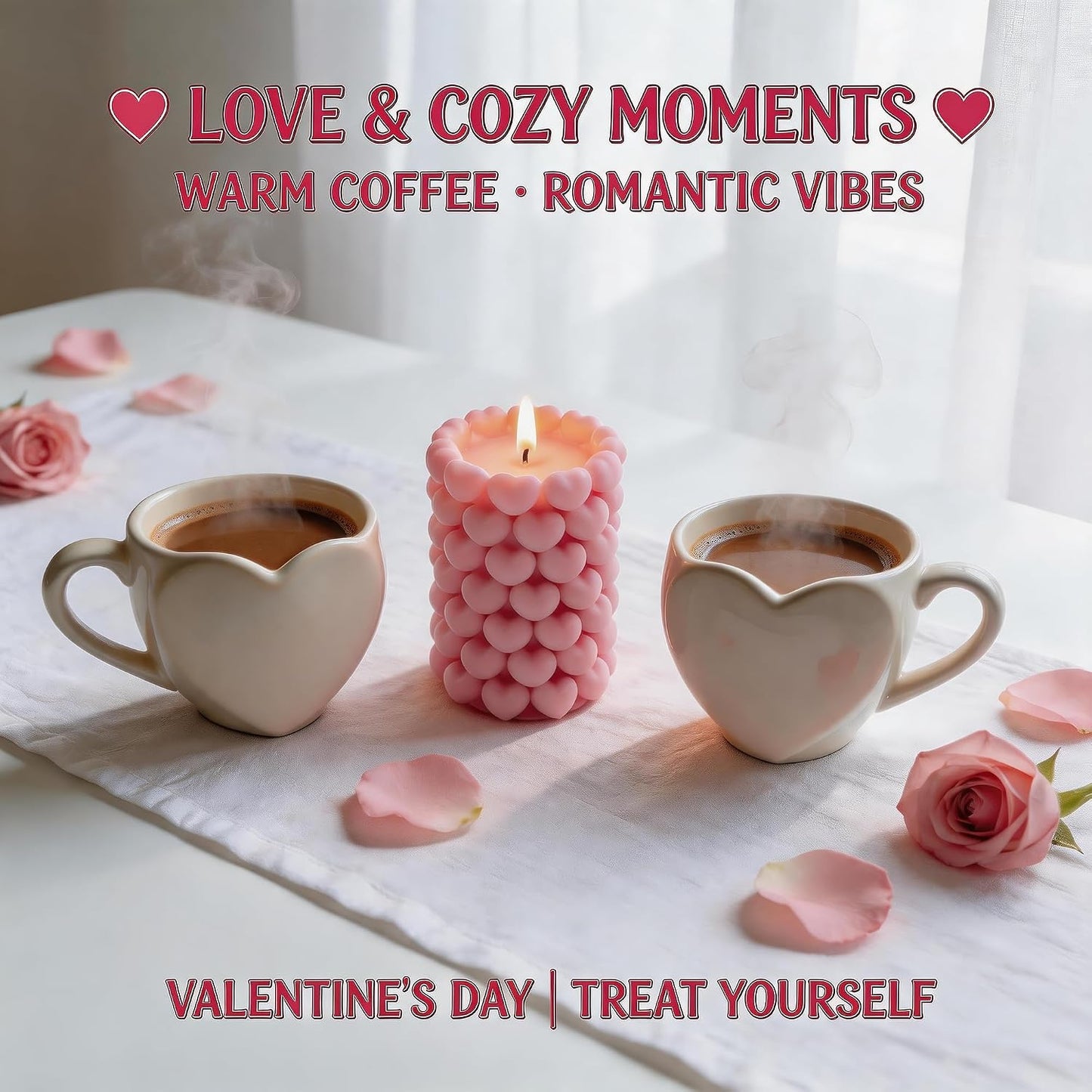 Pink Heart Shape Scented Candle,3D Love Heart Pillar Design,Natural Soy Wax Essential Oil Aroma Decorative Candle Gift for Her, Romantic Time Decor, Romantic & Aesthetic Spaces