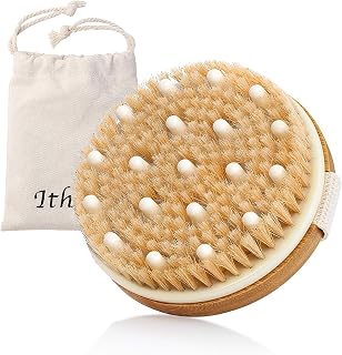 Body Brush Dry Brushing Bath Brush Gentle Skin Exfoliate Massage Scrub 100% Nature Boar Bristles Bamboo Wood Improve Blood Circulation Wet & Dry Smooth Fresh Treatment,with Canvas Bag