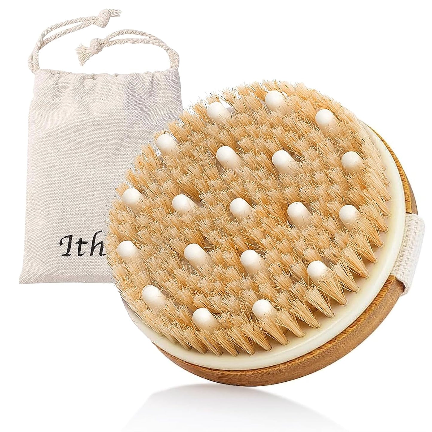 Body Brush Dry Brushing Bath Brush Gentle Skin Exfoliate Massage Scrub 100% Nature Boar Bristles Bamboo Wood Improve Blood Circulation Wet & Dry Smooth Fresh Treatment,with Canvas Bag