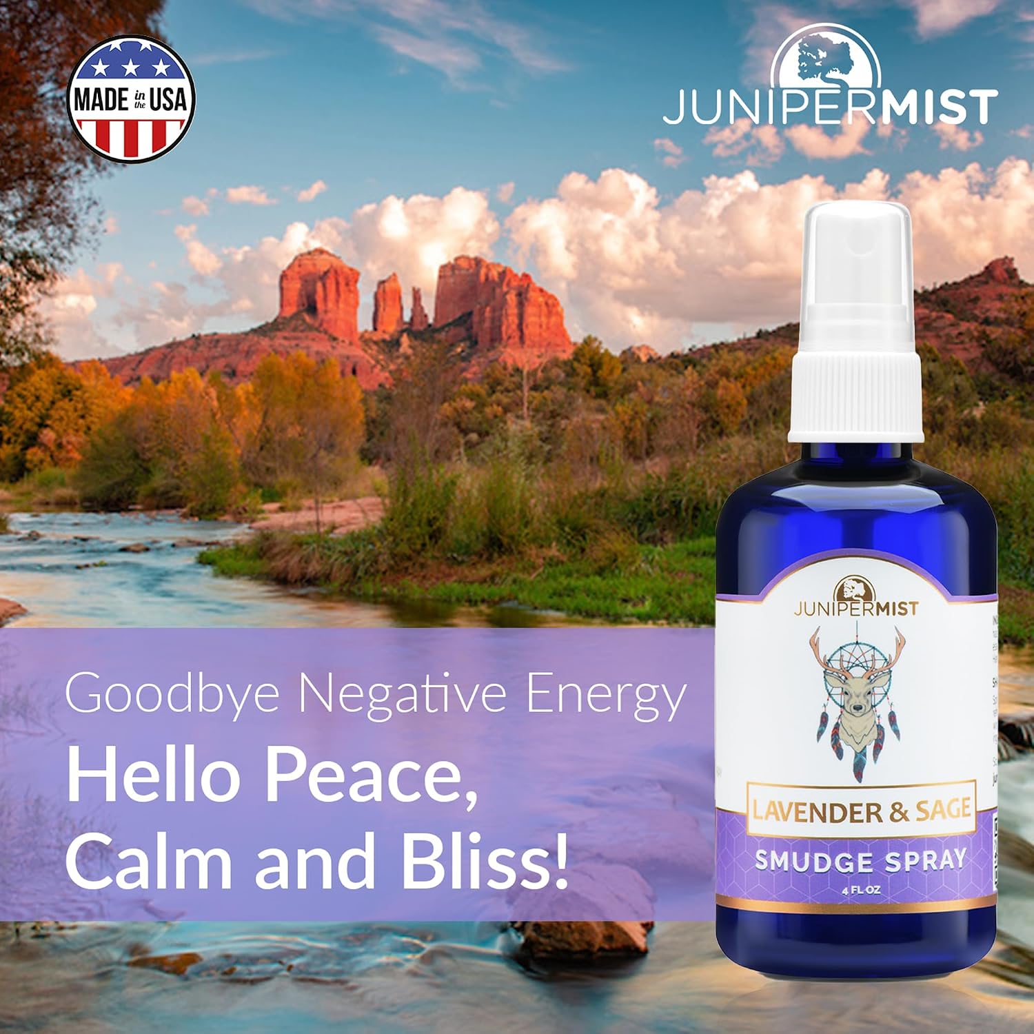Lavender & Sage Smudge Spray (114ml), Lavender Spray with White Sage Essential Oil, Calm & Cleansing Negative Energy, Spiritual Room Spray, Smokeless Smudge Spray, Yoga Spray UK