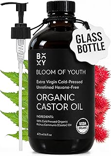 100% Pure Cold Pressed Organic Castor Oil, Glass Bottle 16oz | Hexane Free, Unrefined, USDA Certified | For Hair, Skincare, Castor Oil Pack, Face, Joints, Carrier Oil, Eyelashes, Eyebrows