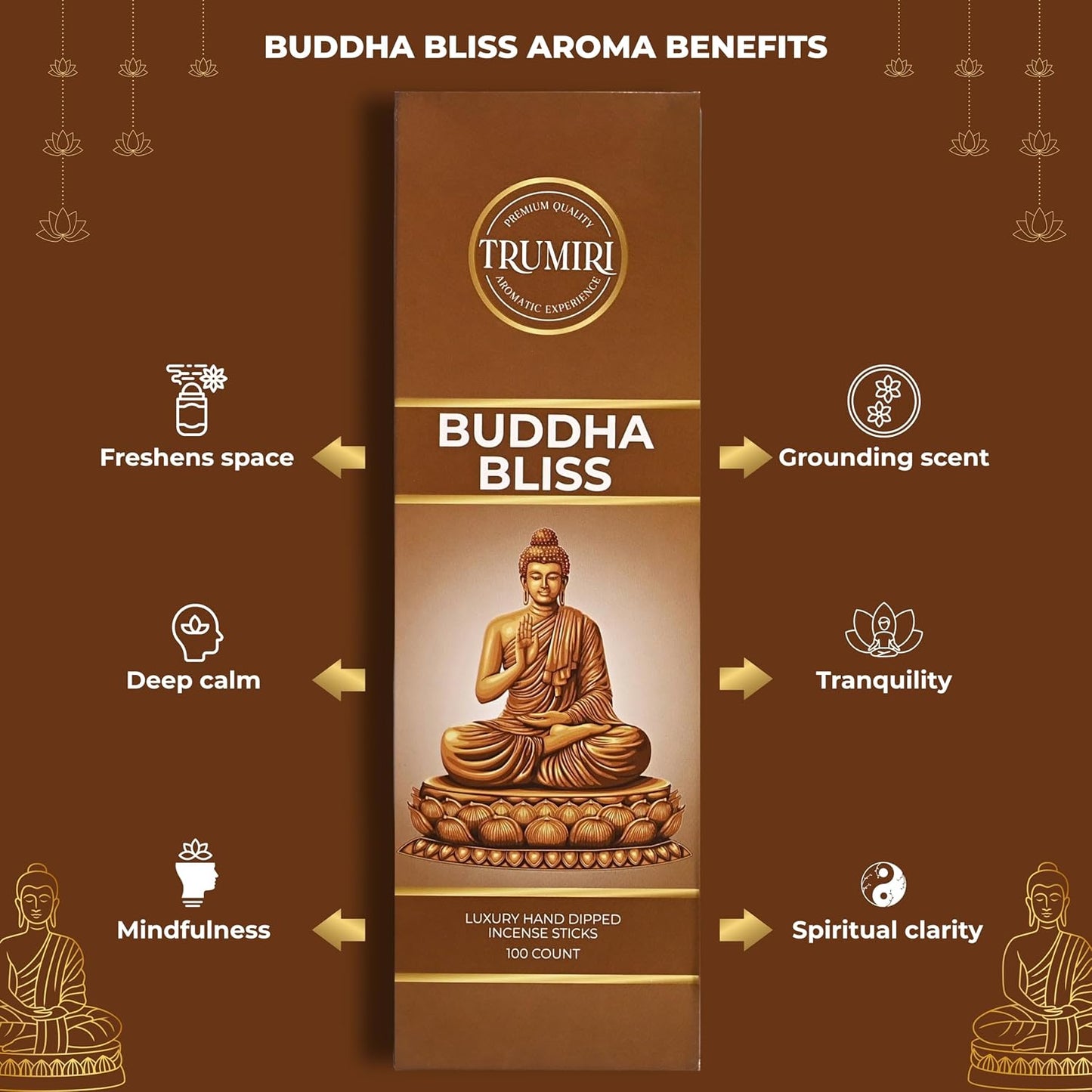 Buddha Bliss Incense Sticks - Pack of 100 Inscents-Sticks - Made with Natural Non Toxic Raw Ingredients - Meditation Insence Indian Spiritual Agarbatti Inciensos Aromaticos