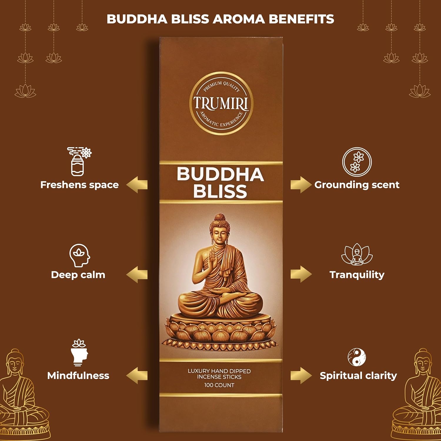 Buddha Bliss Incense Sticks - Pack of 100 Inscents-Sticks - Made with Natural Non Toxic Raw Ingredients - Meditation Insence Indian Spiritual Agarbatti Inciensos Aromaticos