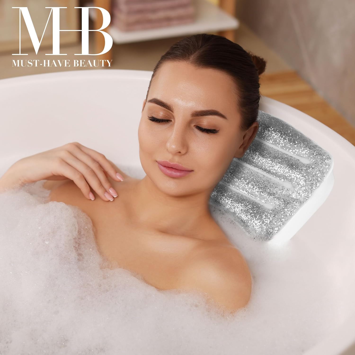 Glitter Gel Cooling Spa Pillow -Bathtub & Hot Tub Relaxation Cushion | Neck & Head Support Bath Pillow. Luxury Spa Accessory Gift for Women - Ultimate Comfort & Relaxation