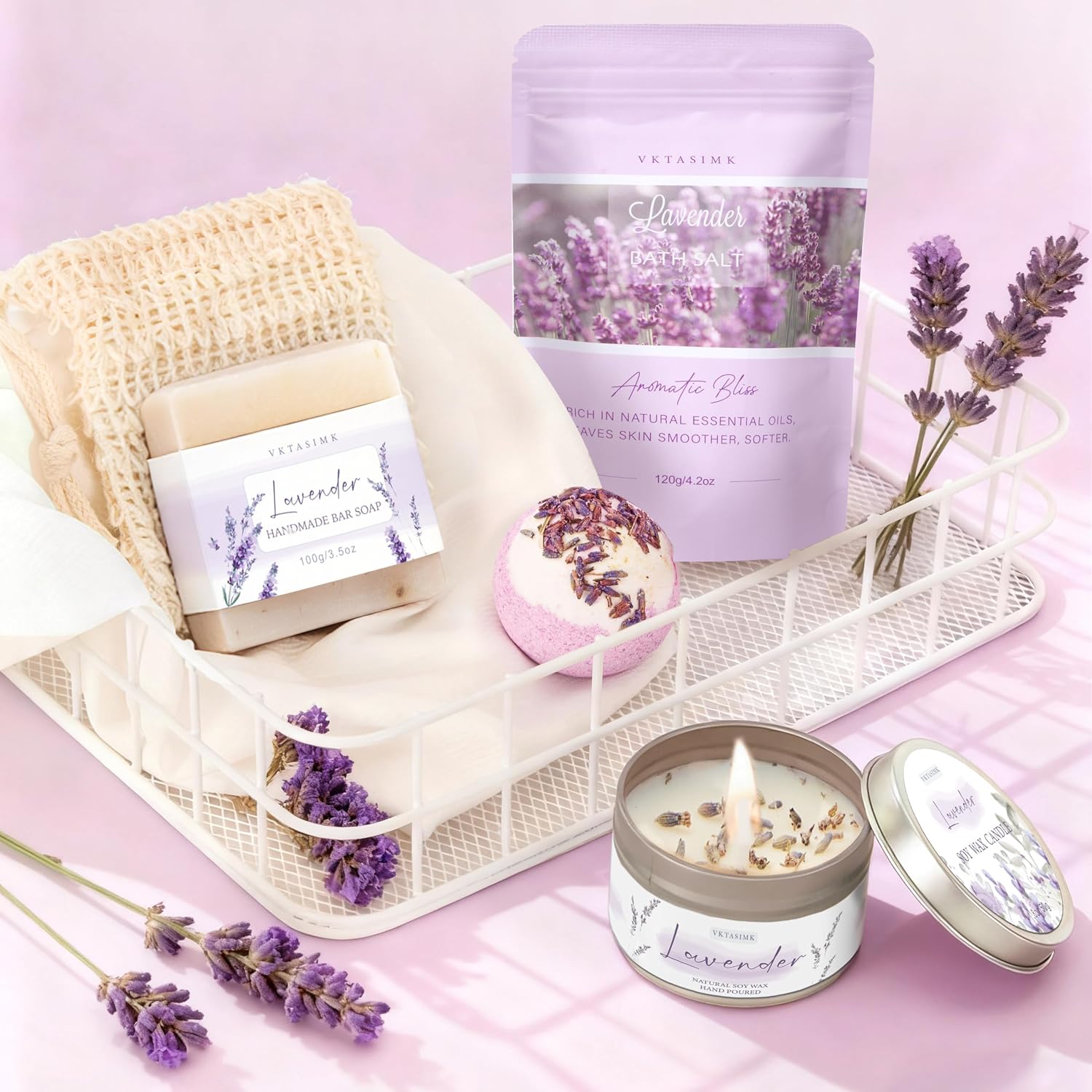 Gifts for Women, Lavender Bath and Body Gift Basket Relaxing Spa Self Care Gift, Mothers Day Gifts Happy Birthday Gift Baskets, Thank You for Mom Her Sister Wife Girlfriend Teacher Friends Friendship