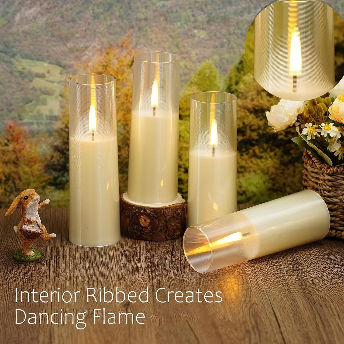 MUMCHASI 8Pcs Flameless Candles, Battery Operated Candles, LED Flickering Candles with Remote, Realistic Dancing Flame, Acrylic Ribbed Design for Home Holiday Wedding, Party D2.2 (Ivory)