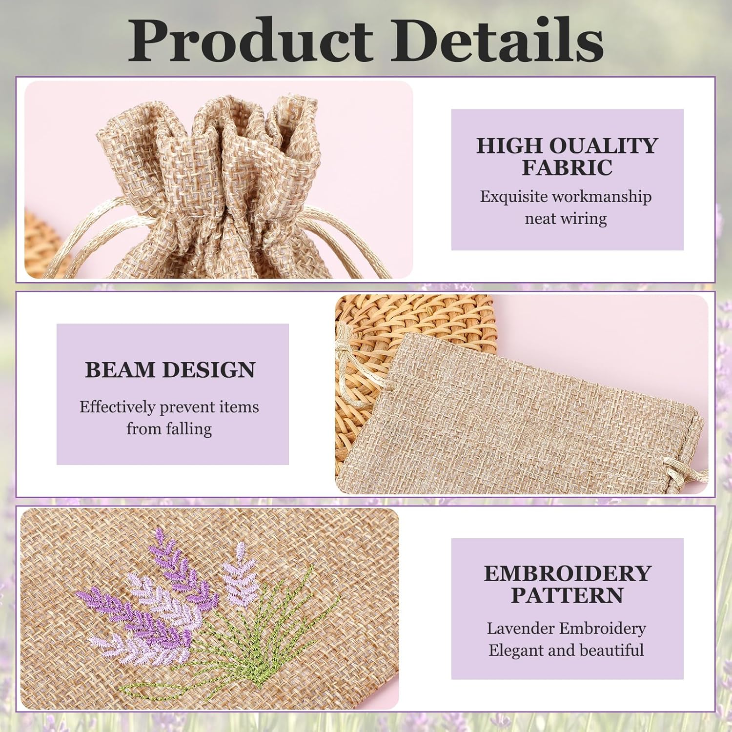 12 PCS Lavender Bags, Sachet Empty Bags Small Jute Bag with Drawstring Cotton Linen Pouch for Filling Spice Jewellery Wedding