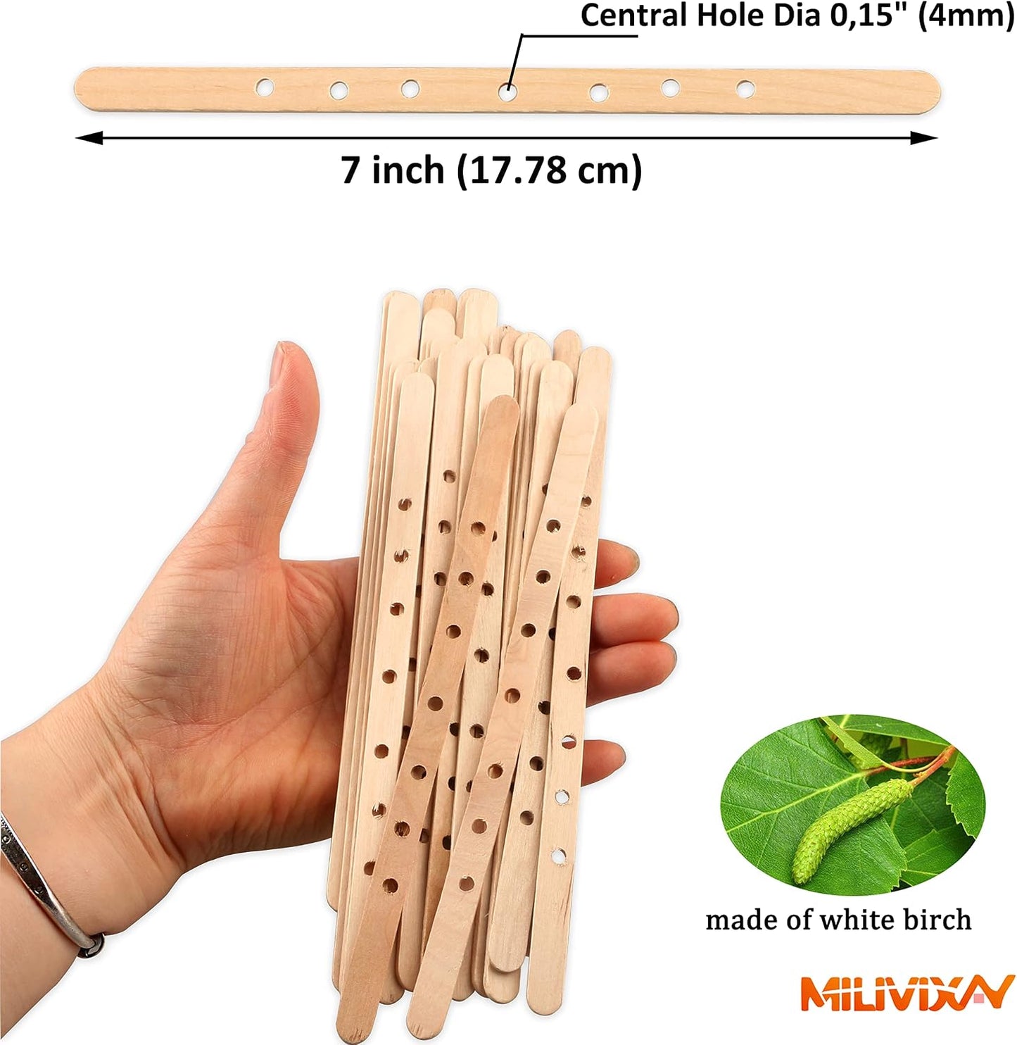 MILIVIXAY 100pcs Wooden Wick Holders - Candle Wicks Centering Device for Large & Multiwick Candles.