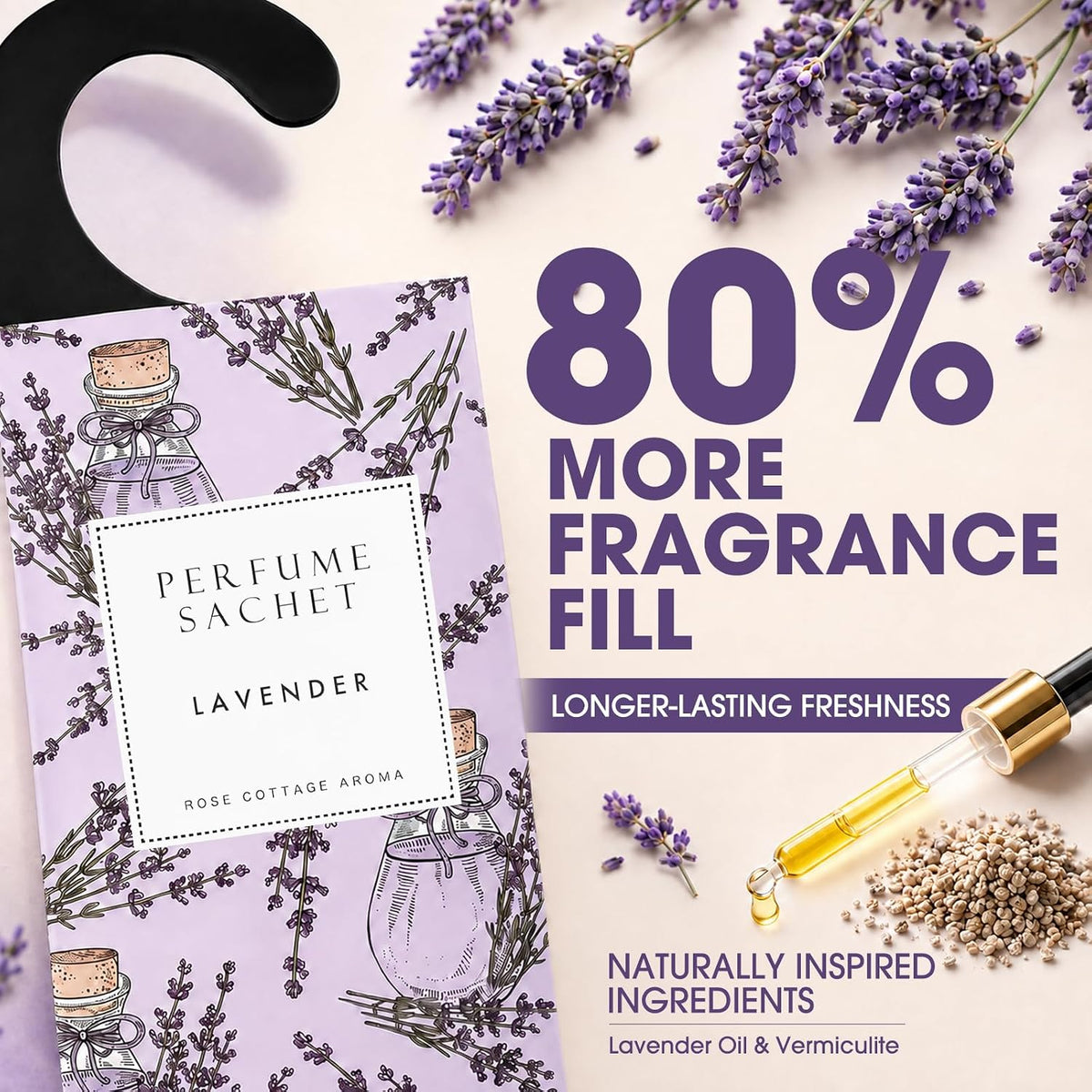 Large 12 Packs Lavender Hanging Scented Sachets Long-Lasting Closet Deodorizer Air Freshener Fabric Refresher Odor Eliminator for Drawer Home Fragrance Gift Set